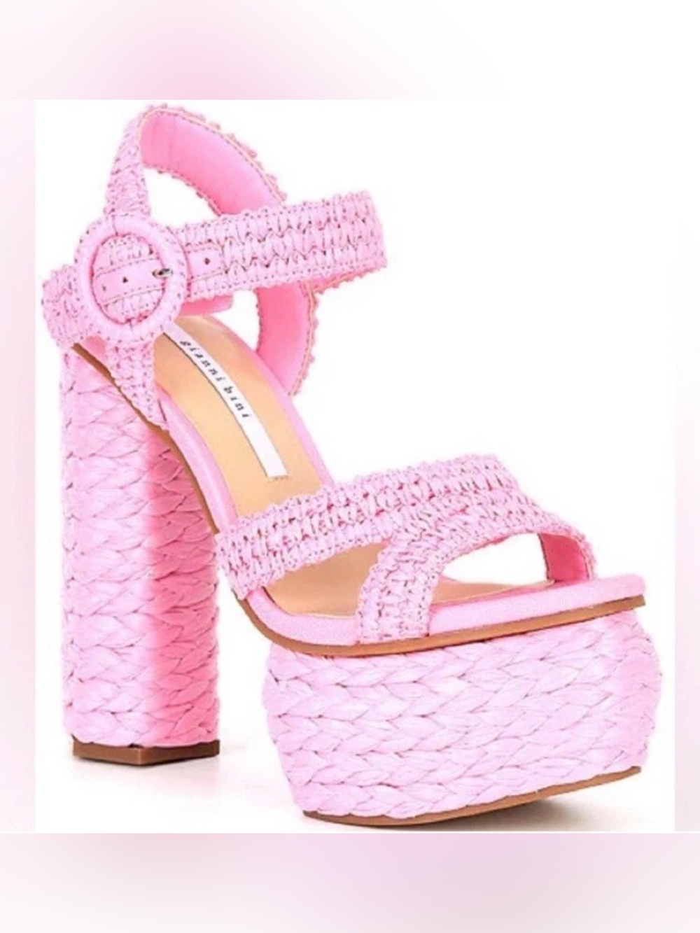 Gianni Bini Pink PELLE Raffia Platform Sandals